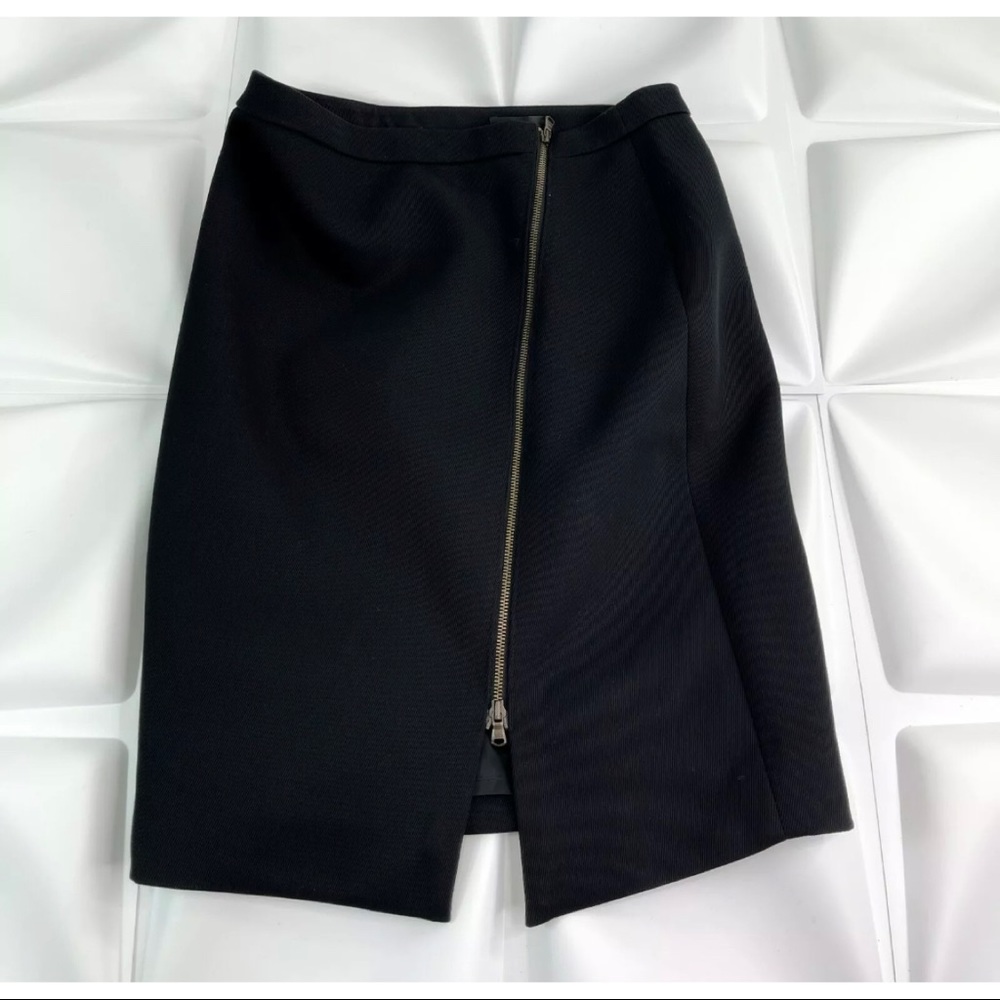 J Crew Sz 8 Black Full Front Zip Pencil Skirt Exposed Zipper Lined Career